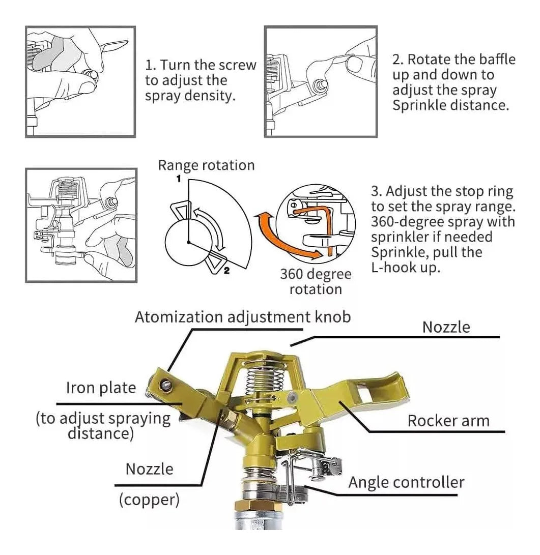 Aspersor Impacto Bronce 1/2 + Trípode Aluminio, Kit De Riego