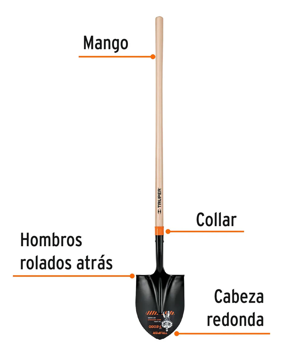 Pala T-2000 Redonda, Mango Largo 45' Truper 17175