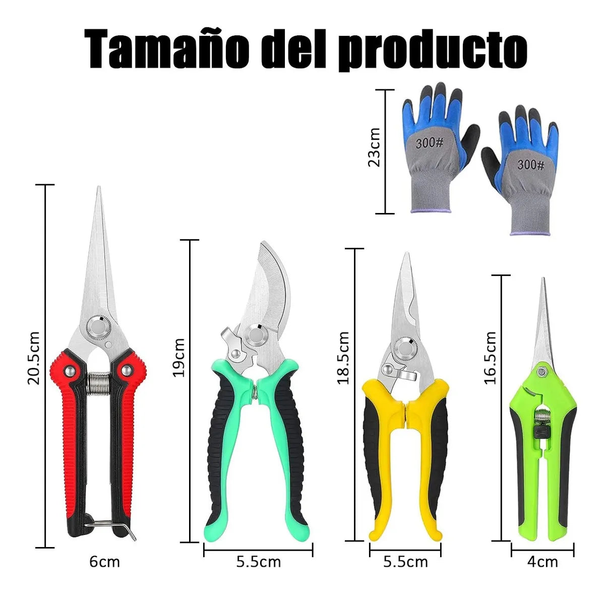 4 Pcs Tijera Podar Corte Poda Jardín Plantas Huerto +guantes Mezclar Colores