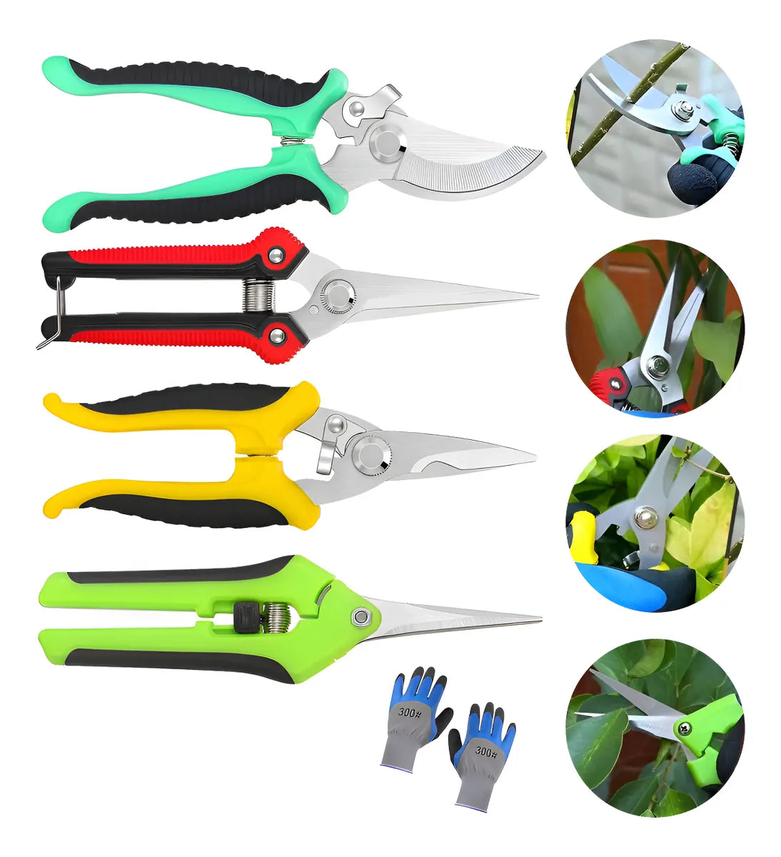 4 Pcs Tijera Podar Corte Poda Jardín Plantas Huerto +guantes Mezclar Colores