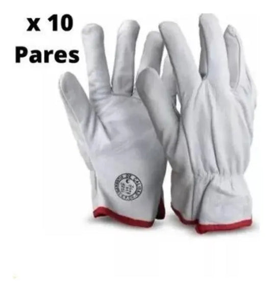 Guantes De Cabritilla Sin Forro Certificado Pack 10 Unidades Color Blanco