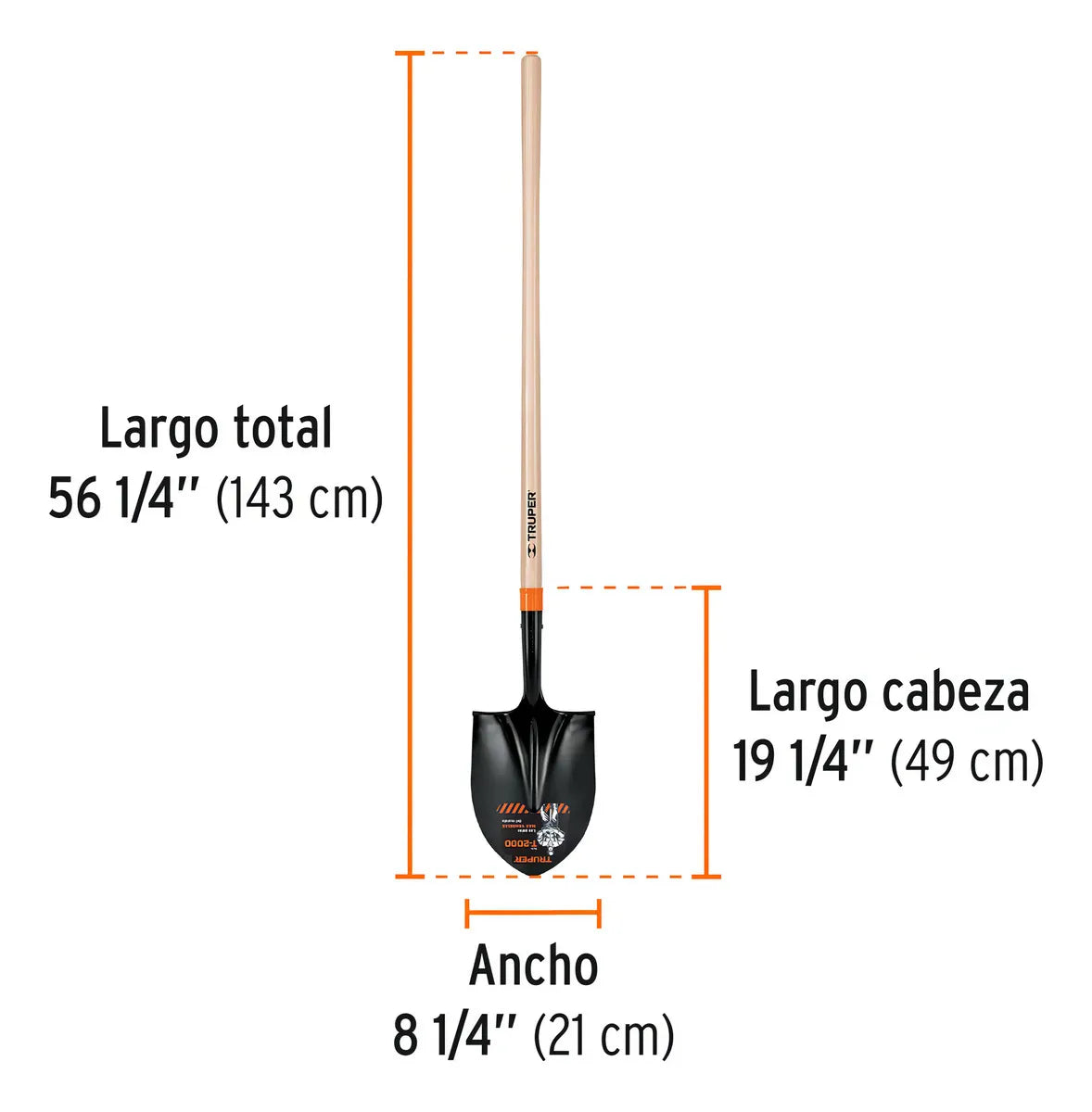 Pala T-2000 Redonda, Mango Largo 45' Truper 17175